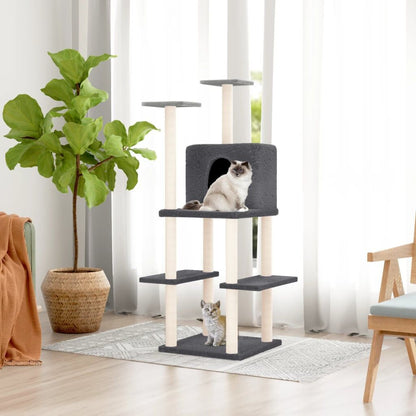 Vidaxl Rascador Para Gatos Con Postes De Sisal Gris Oscuro 144,5 Cm_1