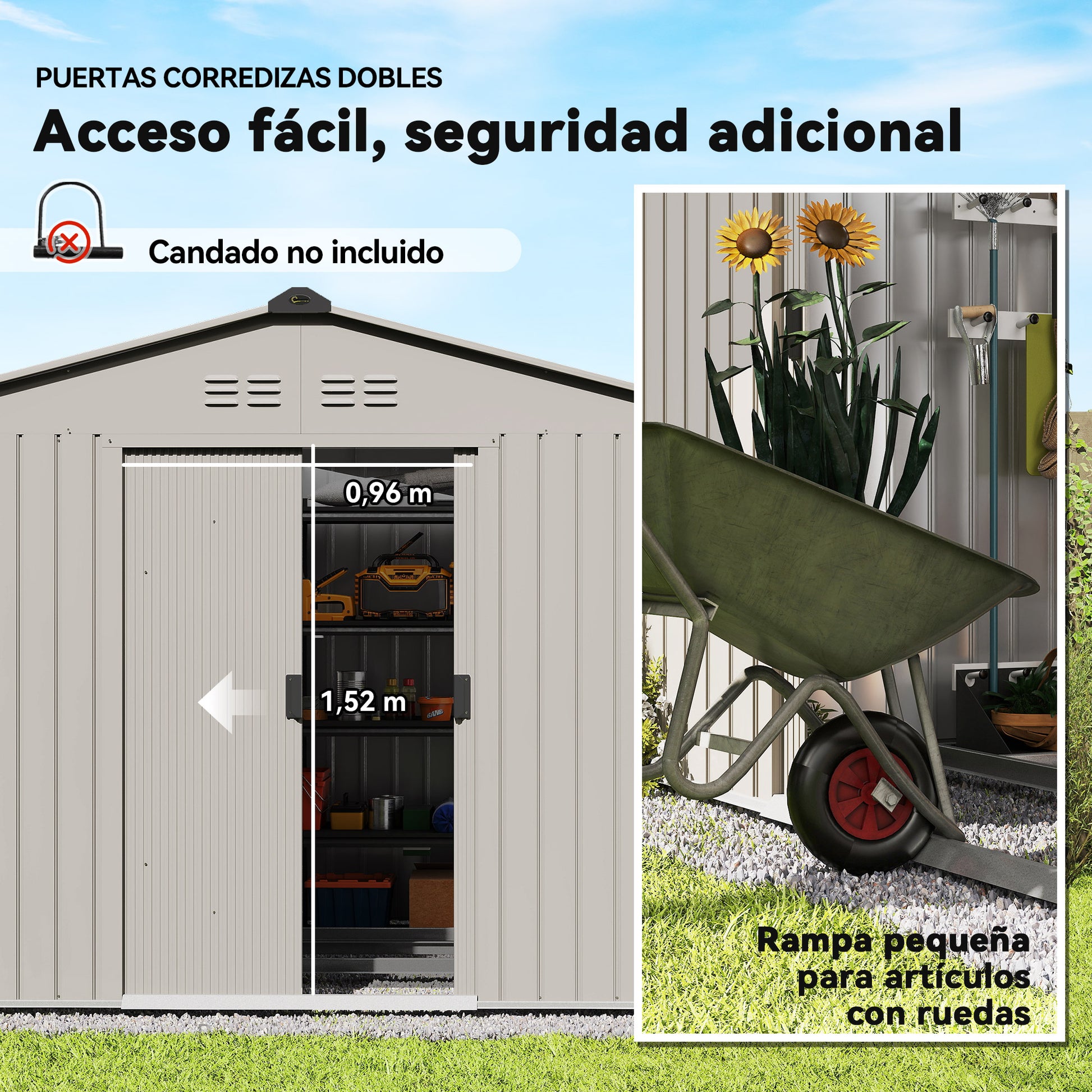 Outsunny Caseta De Jardín Exterior 4,9 M² 277x195x192 Cm Con Puerta Corredera_5