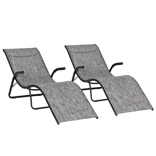 Outsunny Conjunto De 2 Tumbonas Plegables Con Reposapiés 170x62x68 Cm Gris_0