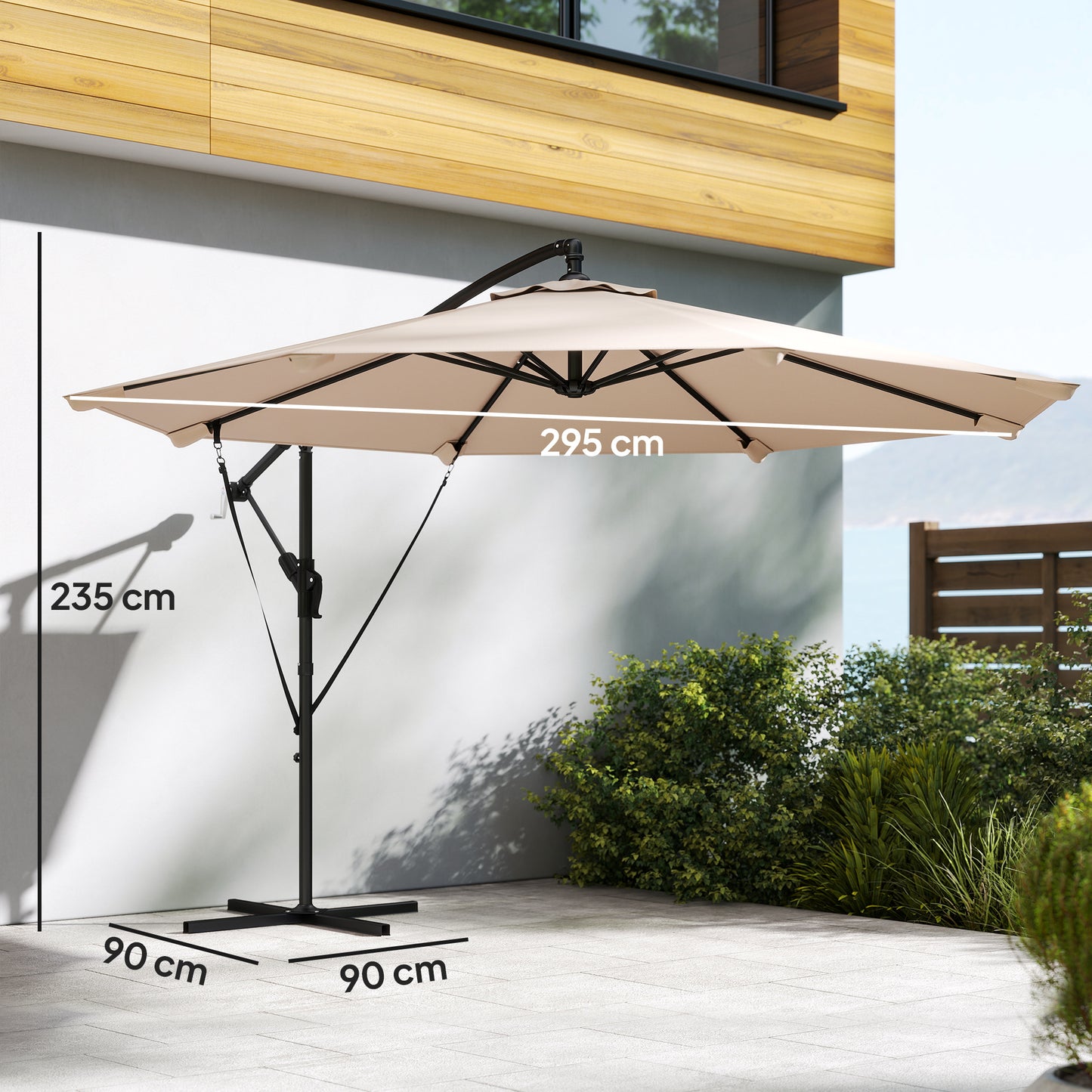 Outsunny Parasol Excéntrico Ø300 Cm Con Base Cruzada Manivela Y Funda Caqui_2