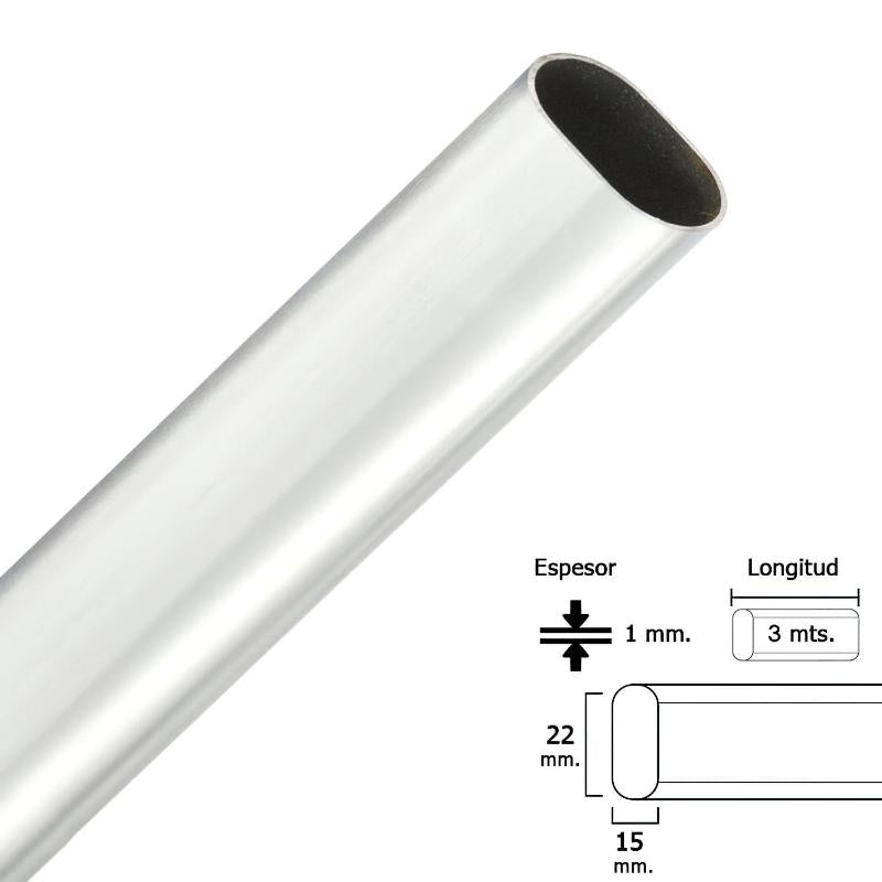 Barra Armario Cromado Ovalado 15x22 Mm. (barra 3,0 Metros)