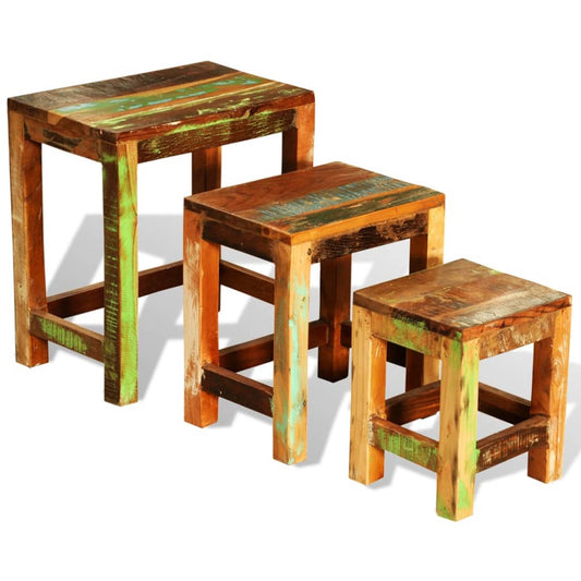 Juego De Mesas Apilables Vintage 3 Piezas Madera Reciclada_0
