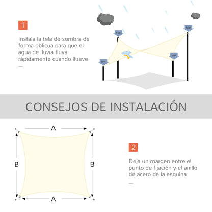 Toldo Vela De Sombra Cuadrado 3x3 M Con Anillo De Acero Inoxidable Crema_5