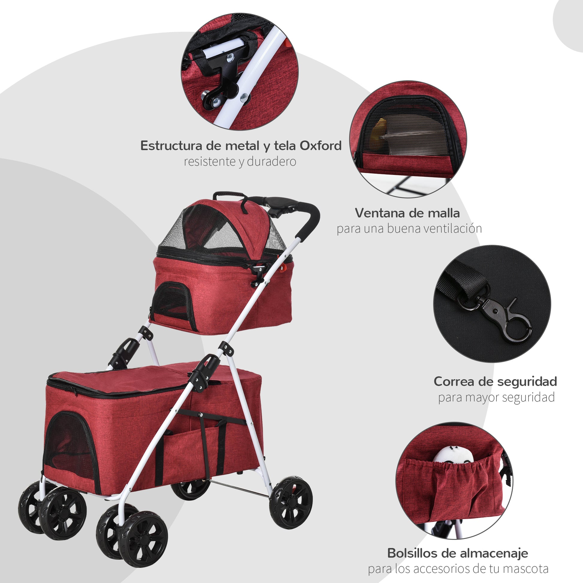 Pawhut Cochecito Para Mascotas 2 Niveles Plegable Con Solo Un Clic 82x48x92 Cm_5