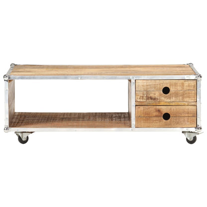 Mesa De Centro De Madera Maciza De Mango Rugosa 89x59x33 Cm_1
