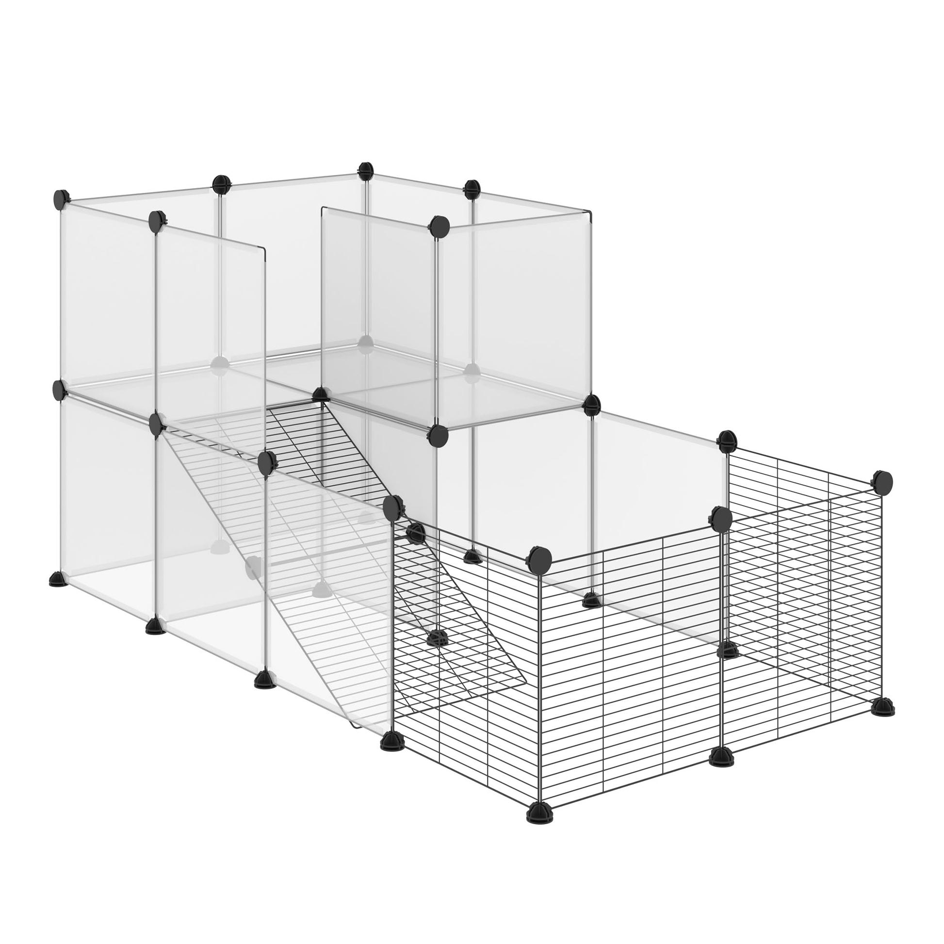 Pawhut Jaula Para Animales Pequeños Con 27 Paneles 140x70x70 Cm Transparente_0