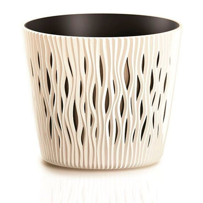 Maceta Redonda De Plastico Sandy Round En Color Crema 26,2 (largo) X 26,2 (ancho) X 22,2 (alto) Cm_0