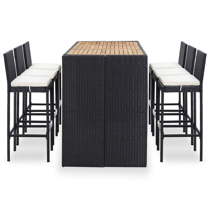 Vidaxl Set Muebles Bar Jardín Y Cojines 7 Pzas Ratán Sintético Negro_1