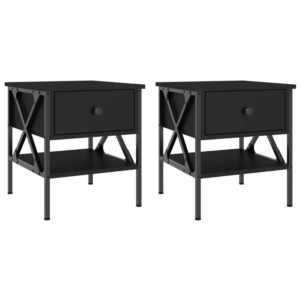 Mesitas De Noche 2 Uds Madera De Ingeniería Negro 40x42x45 Cm_0