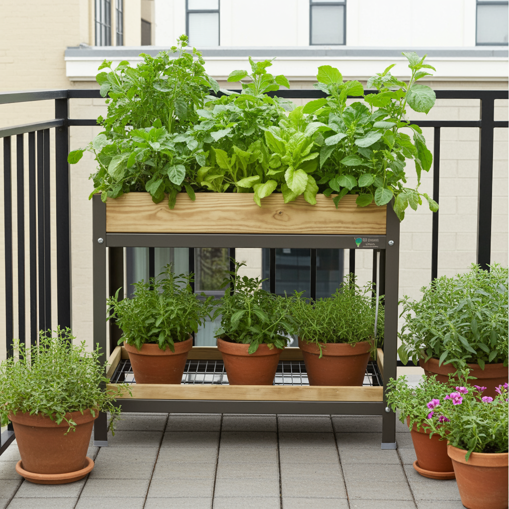 MI HUERTO URBAN Jardinera Elevada Madera con Bandeja Recoge Aguas | Estructura Metálica | Gris | 90x60x78cm