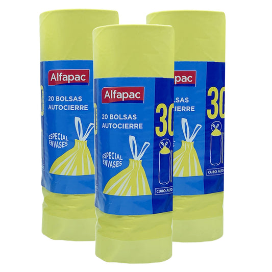 3 Rollos De 20 Bolsas De Basura Autocierre 30 L