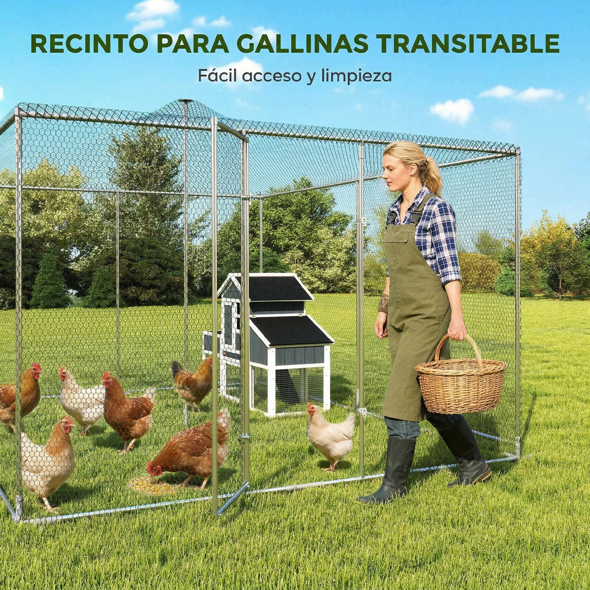 Pawhut Gallinero Para Exterior Grande Con Doble Cierre 4x3x1,97 M 12 M² Plata_5