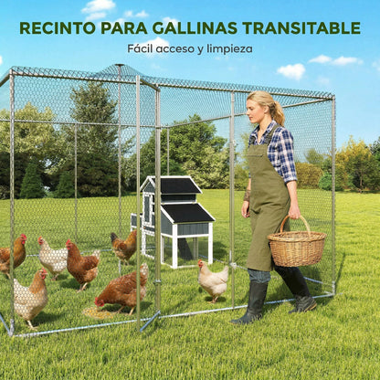 Pawhut Gallinero Para Exterior Grande Con Doble Cierre 4x3x1,97 M 12 M² Plata_5