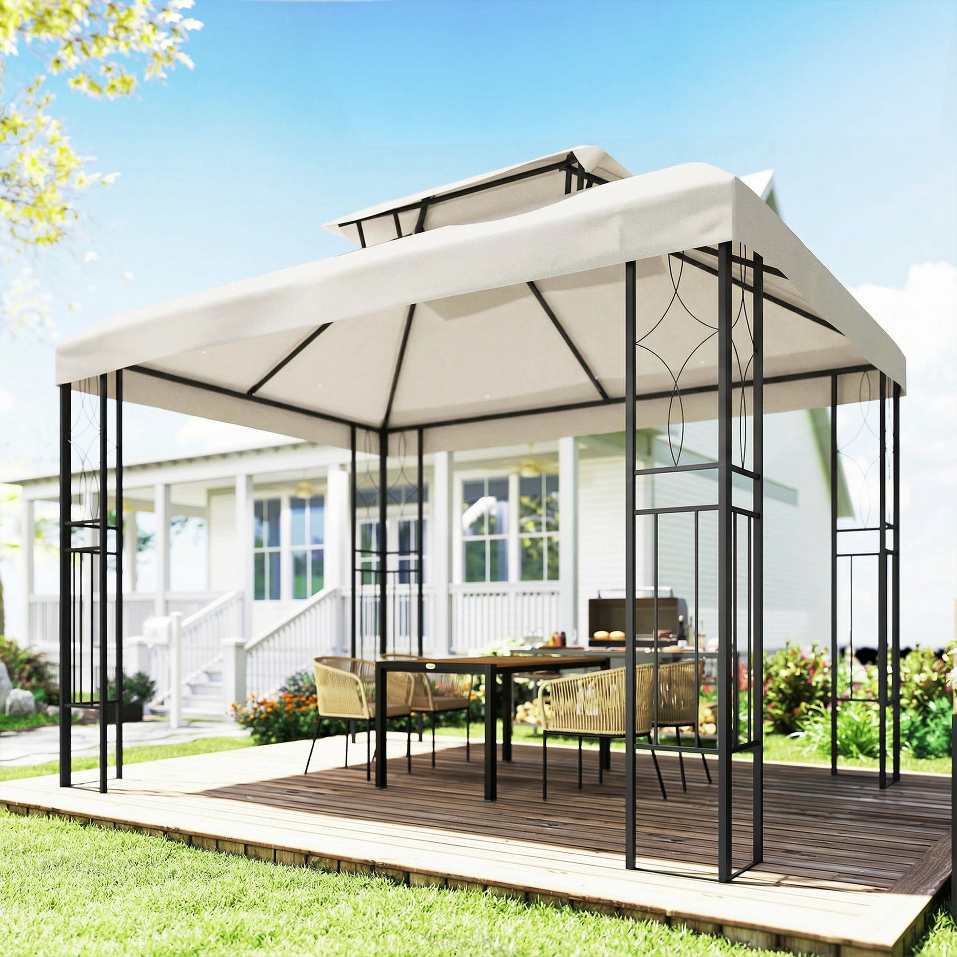 Outsunny Techo De Repuesto Para Cenador 4x3 M Con Techo Doble Anti-uv Crema_3