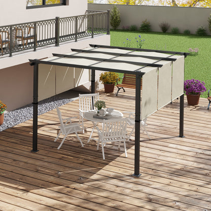 Outsunny Pérgola De Jardín 3x3 M Con Techo Retráctil Marco De Acero Beige_4