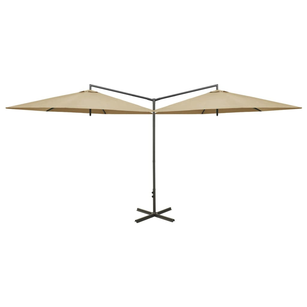 Vidaxl Sombrilla Doble De Jardín Con Palo De Acero Taupe 600 Cm_0