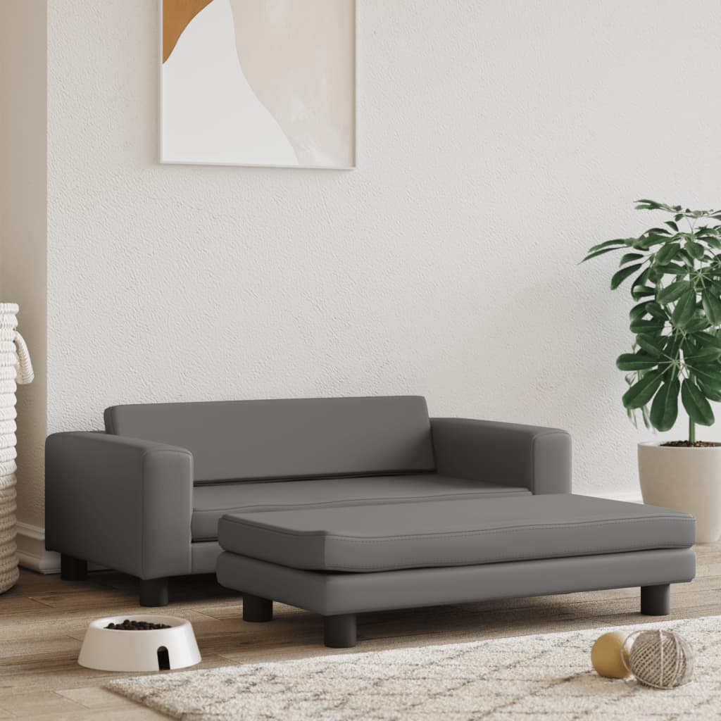 Cama De Perros Con Extensión Cuero Sintético Gris 100x50x30 Cm / Vetonek_0
