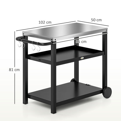 Outsunny Carrito De Parrilla De 3 Niveles Con 2 Ruedas Estantes Y Asa Gris_2