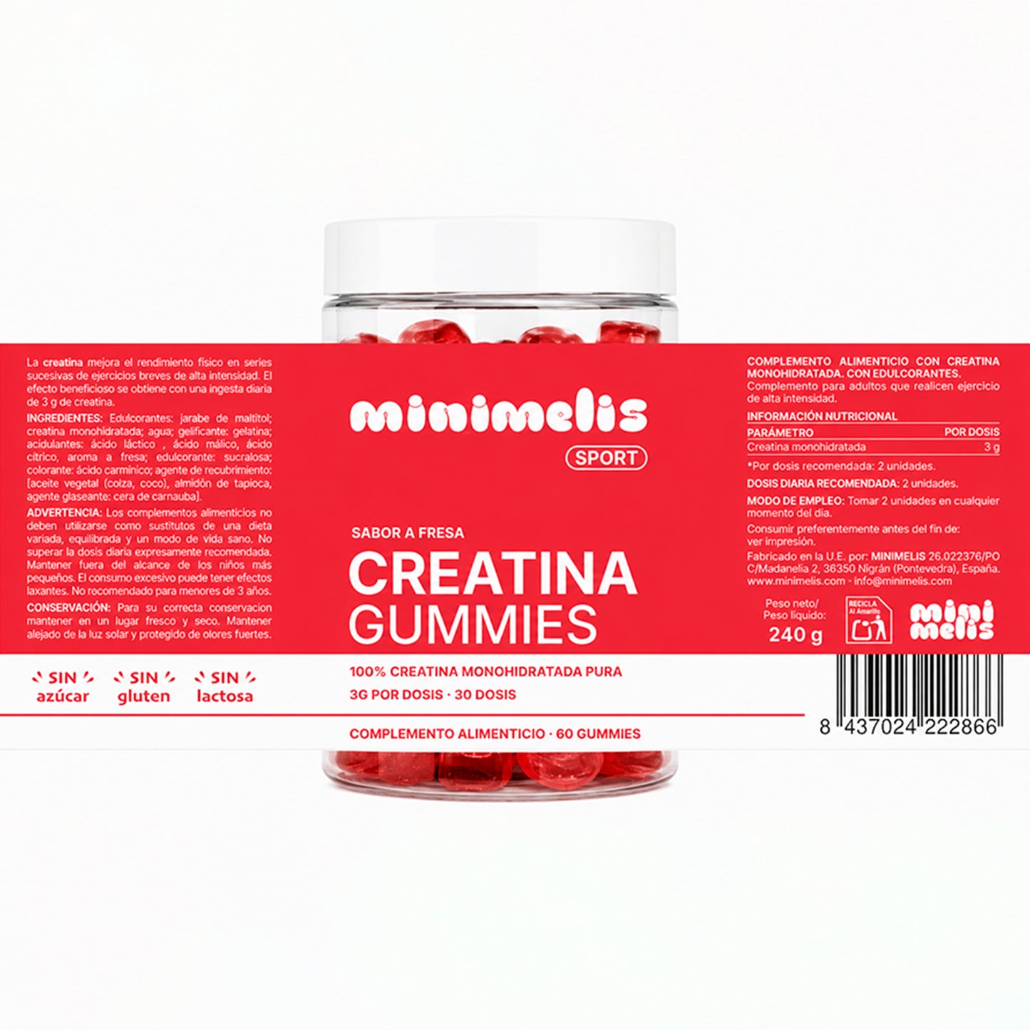 Gominolas De Creatina Sabor Fresa 60 Unidades 3g Por Dosis_1