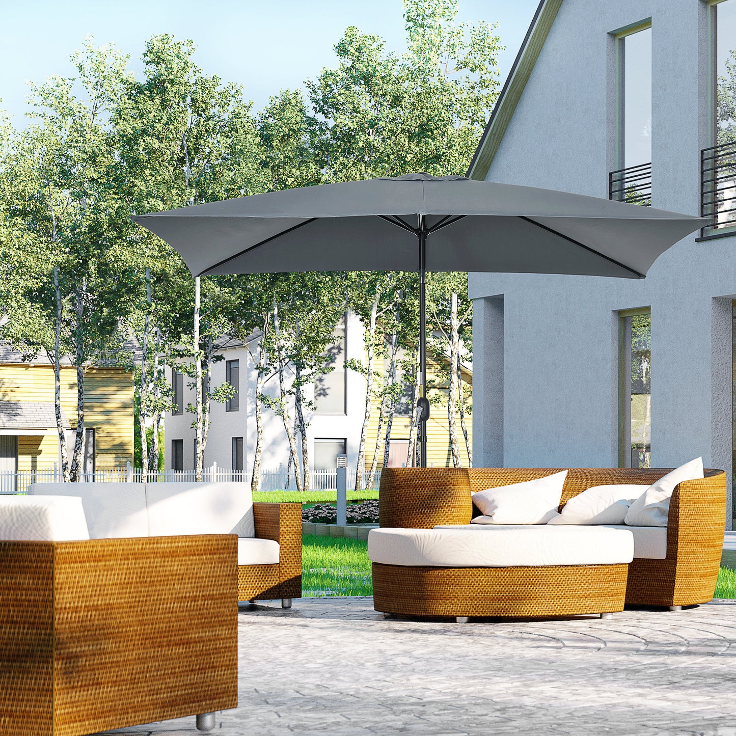 Outsunny Sombrilla Jardín Aluminio 200x300x253 Cm Inclinable Con Manivela Gris_1