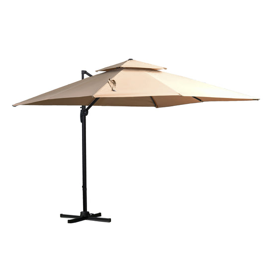 Outsunny Sombrilla De Jardín Ø300 Cm Aluminio Giratorio 360° Con Manivela Caqui_0