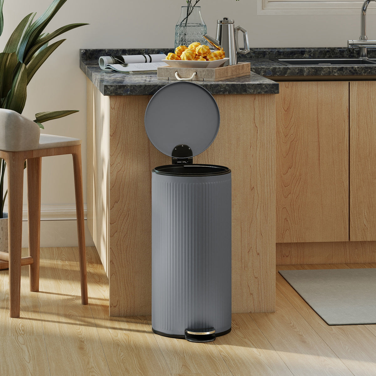 Balde De Lixo Homcom Metal E Plástico Cinza Escuro/cinza De Carvão 36x30x60,5 Cm 851-063v00cg_3