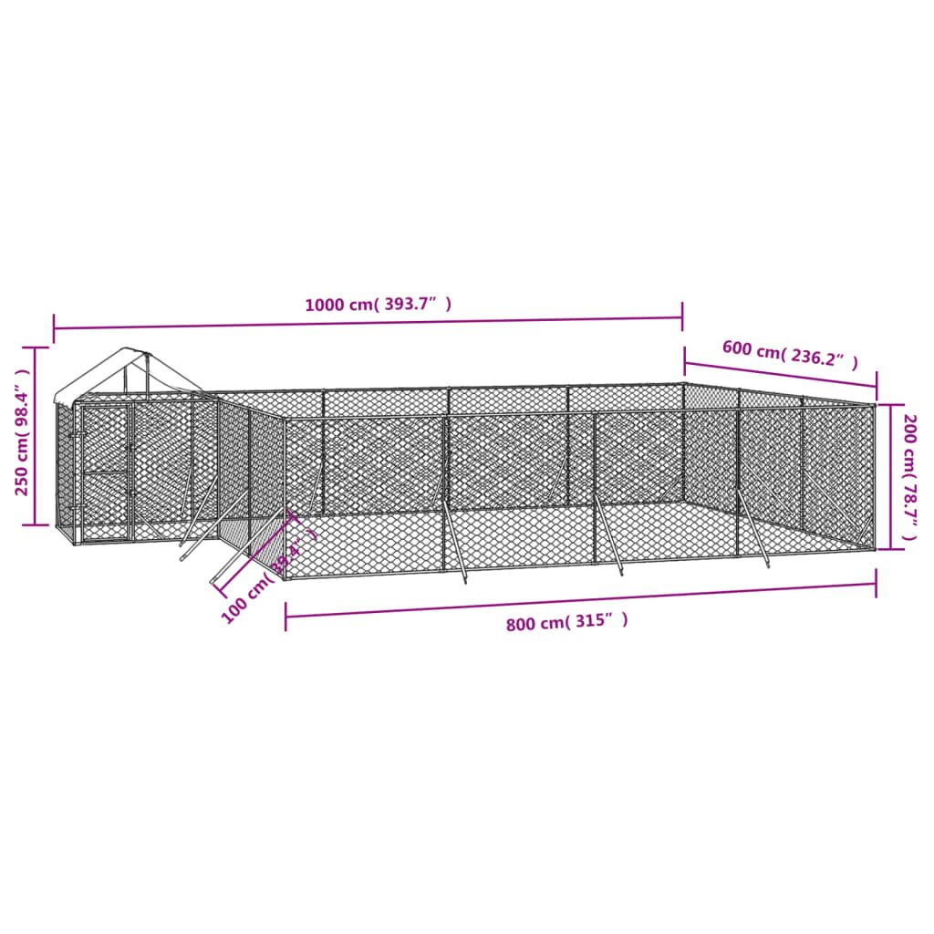Vidaxl Perrera De Exterior Con Toldo Acero Galvanizado Plata 10x6x2,5m_2
