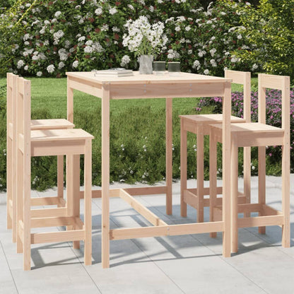 Vidaxl Mesa Y Taburetes Altos Jardín 5 Piezas Madera Maciza De Pino_1