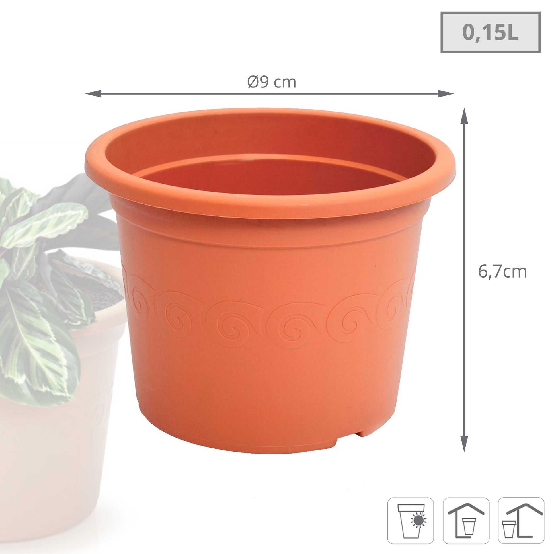 Maceta Plastica 0,15l., Dimensiones (mm) 90x90x67, Color Terracota