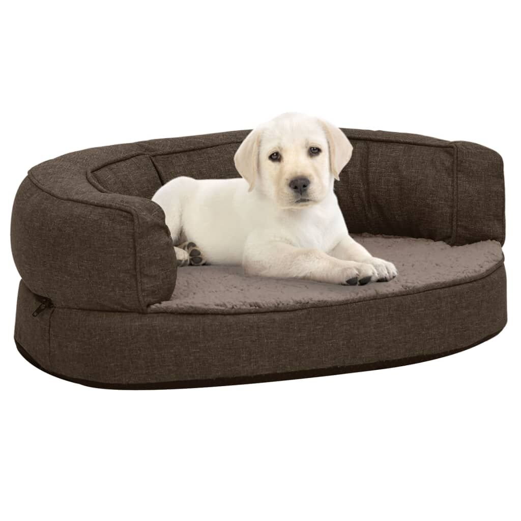 Vidaxl Colchón De Cama De Perro Ergonómico Aspecto Lino Marrón 60x42cm_1