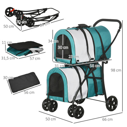 Pawhut Cochecito Doble Para Perros Plegable Con 2 Transportines 66x50x98 Cm_2