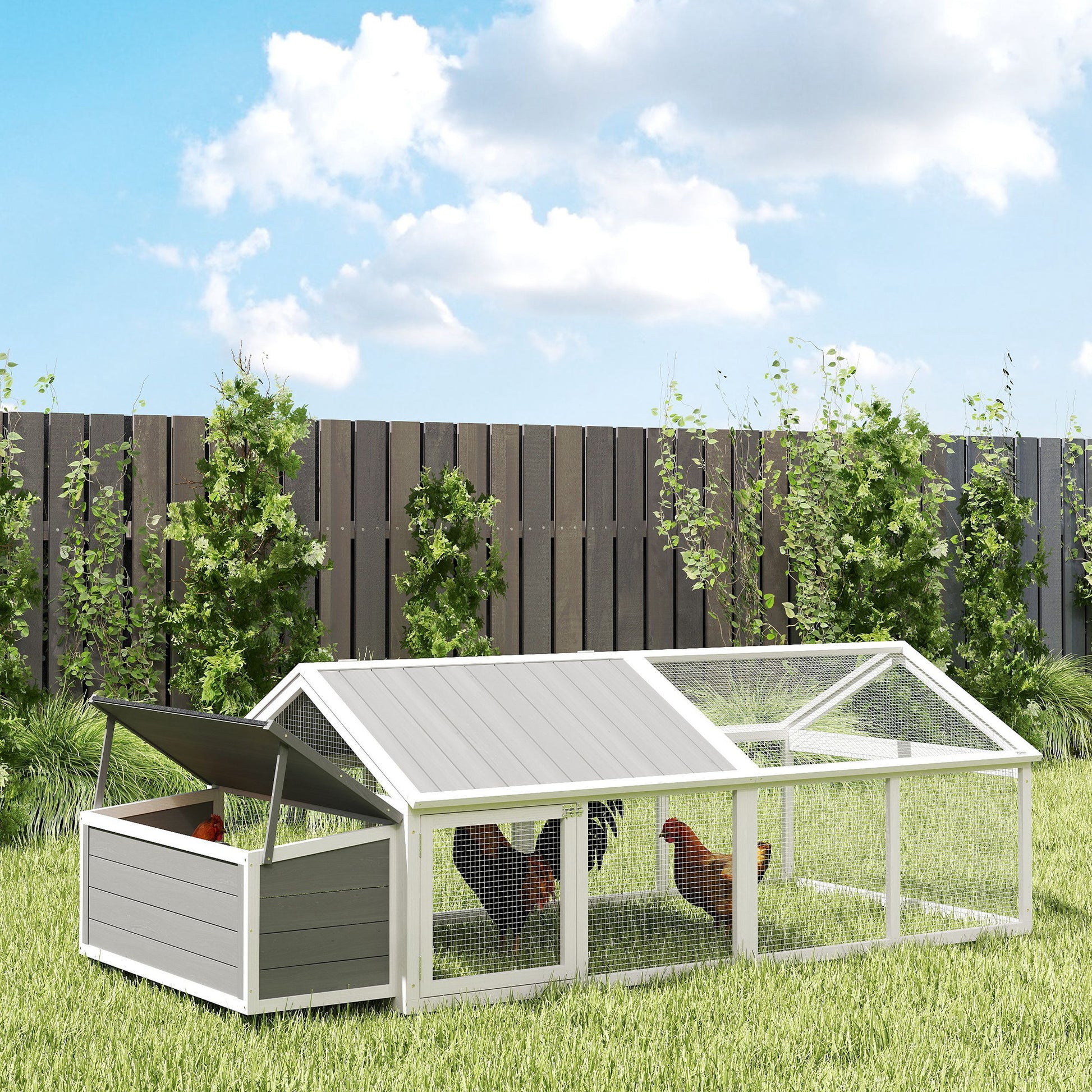 Pawhut Gallinero De Madera 240x112,5x76 Cm Con Techo Abatible Y Nido Blanco_3