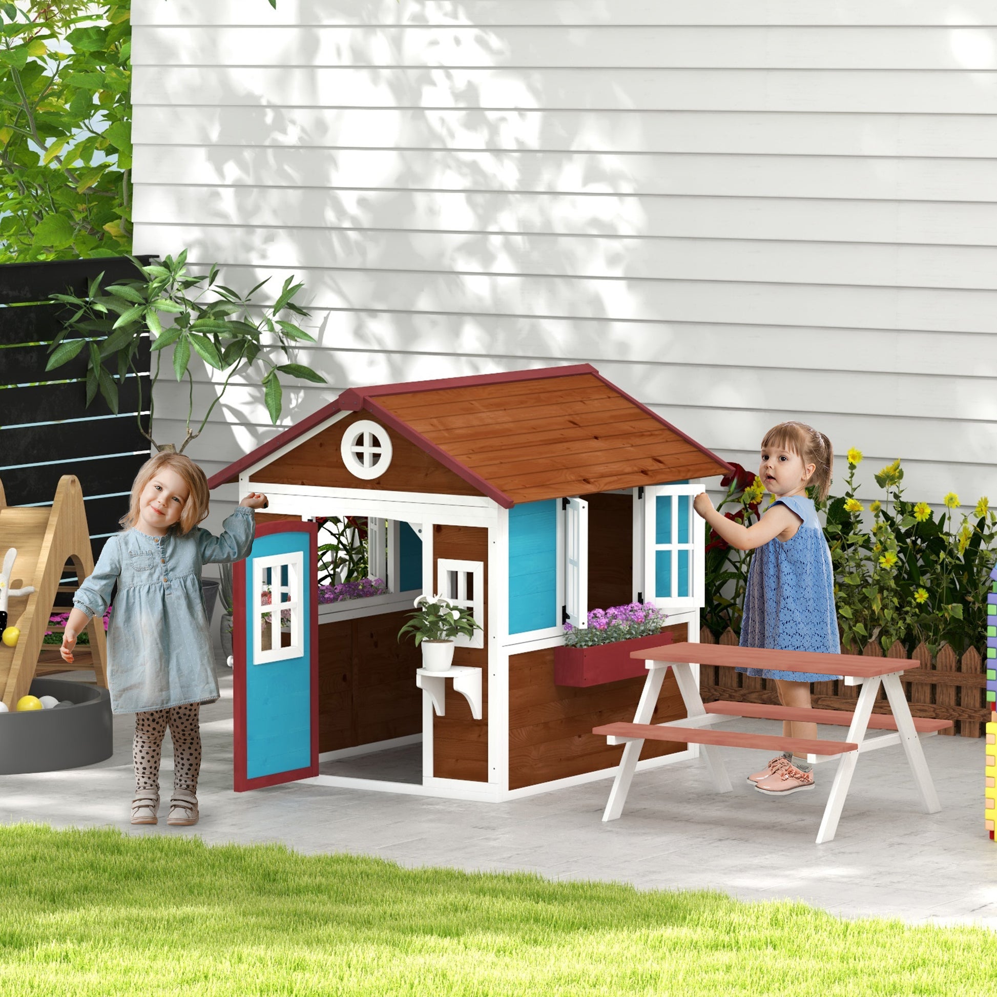 Outsunny Casa De Jardín Infantil Con Jardineras 114x126,4x135 Cm Marrón Oscuro_4