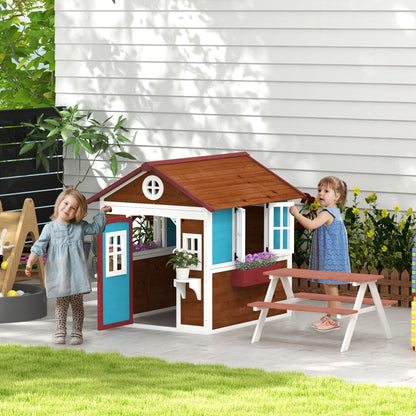 Outsunny Casa De Jardín Infantil Con Jardineras 114x126,4x135 Cm Marrón Oscuro_4