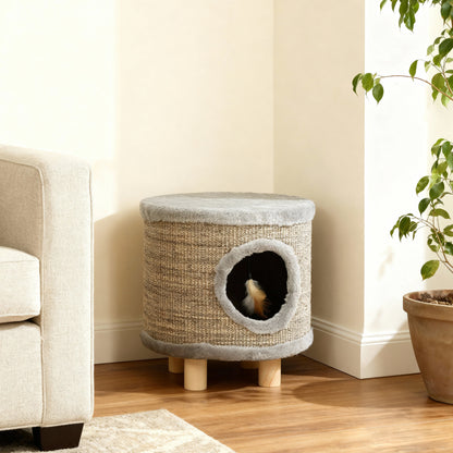 Pawhut Casa Para Gatos 3 En 1 Taburete Reposapiés 36x36x38 Cm Gris_1