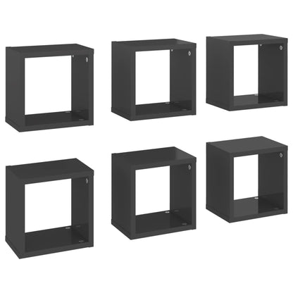 Estantes Cubo De Pared 6 Unidades Gris Brillo 22x15x22 Cm / Vetonek_2