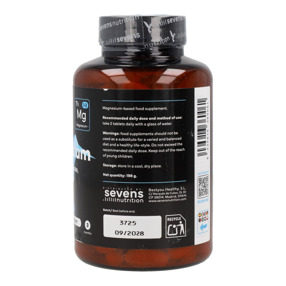 Magnesio Complex Bisglicinato Citrato Taurato y Malato Sevens Nutrition 180 cápsulas