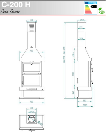 BRICOSOL Chimenea de leña frontal con horno FM MODELO C-200 H_2