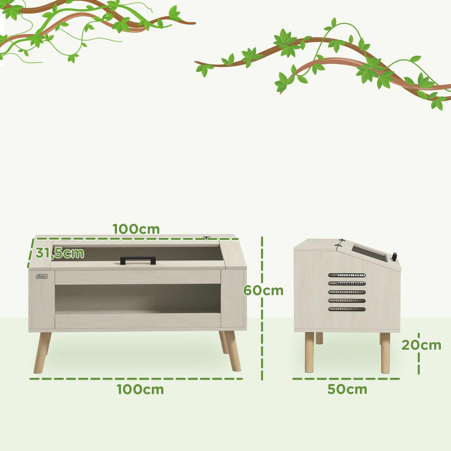 Pawhut Terrario Para Reptiles Con Ventanas De Vidrio Tapa Abatible 100x50x60 Cm_2