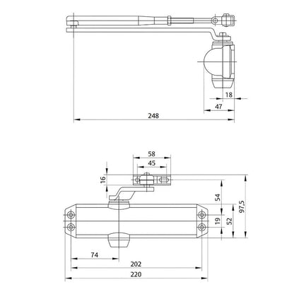 Cierrapuertas Tesa Dc120  F2-4 Sin Retenedor Plateado