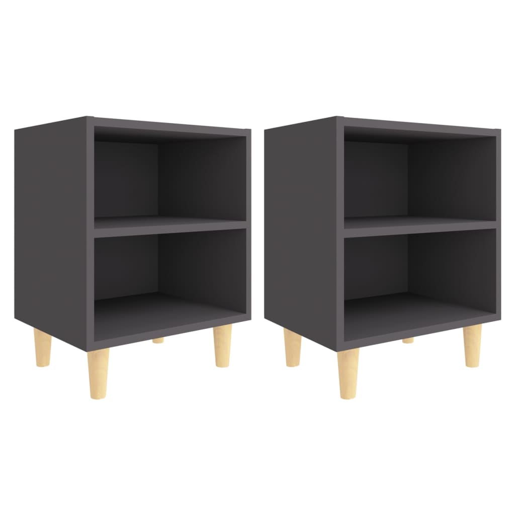 Mesitas De Noche 2 Uds Patas De Madera Maciza Gris 40x30x50 Cm_0