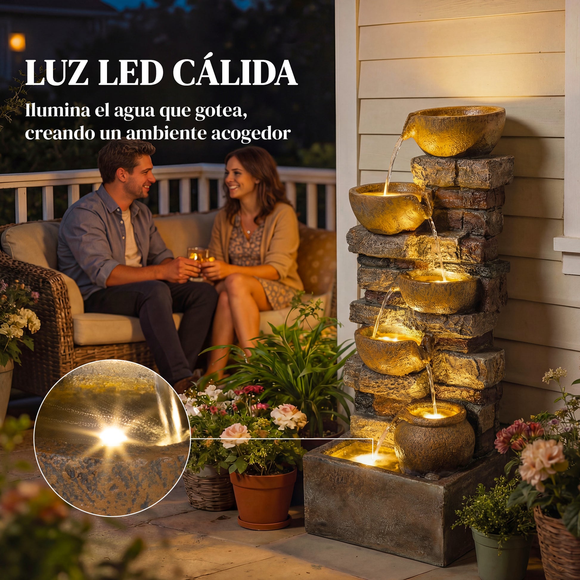 Outsunny Fuente De Agua Decorativa Con Iluminación Led Y Bomba_4