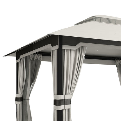 Outsunny Cenador Para Jardín 3x3,6 M Con Doble Techo 4 Paredes Mosquitera Gris_3