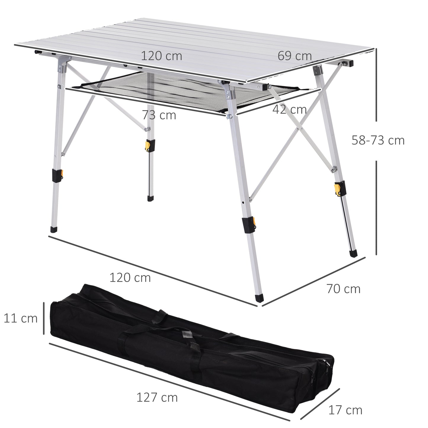 Outsunny Mesa De Camping Plegable Con Altura Ajustable 120x69x59-78 Cm Plata_2