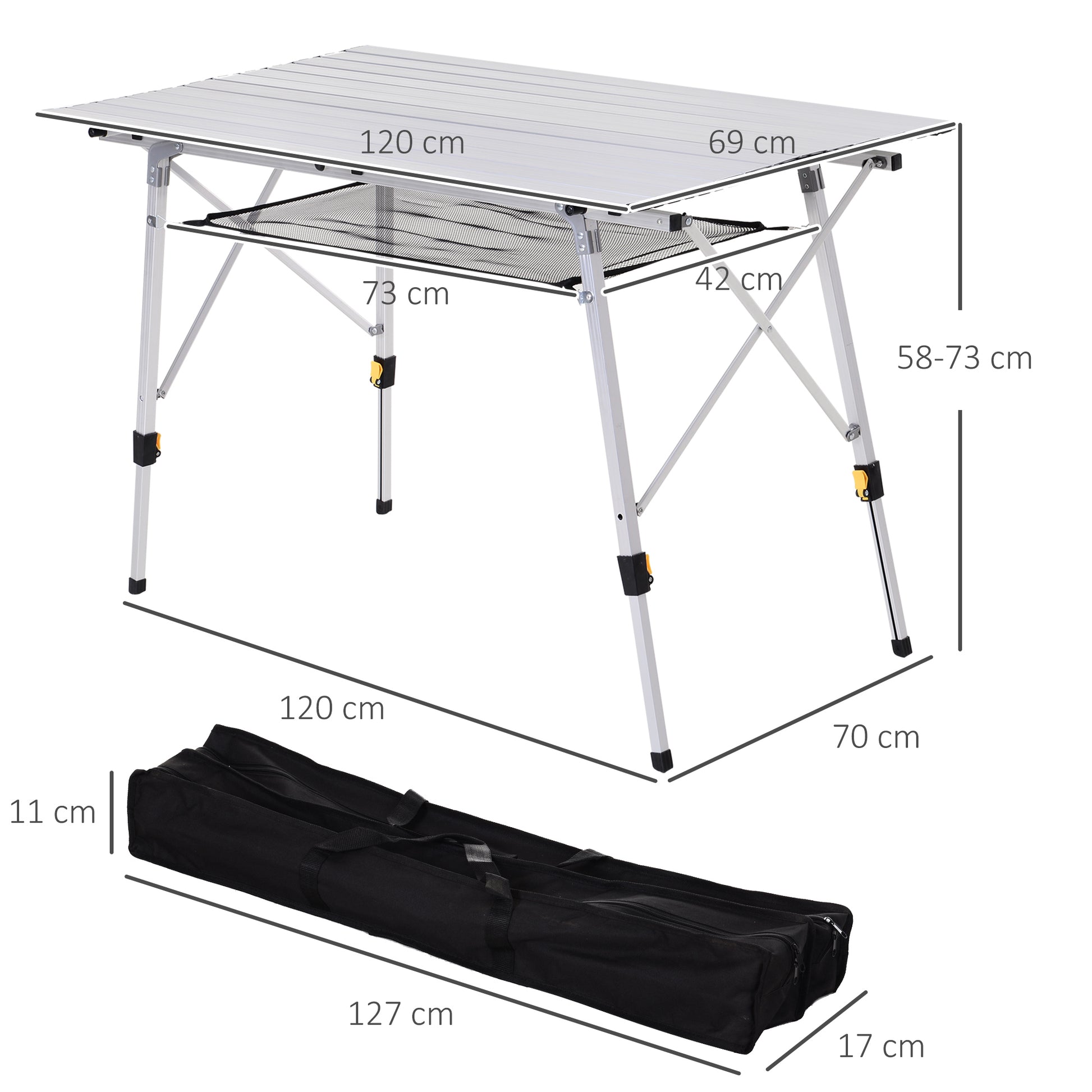 Outsunny Mesa De Camping Plegable Con Altura Ajustable 120x69x59-78 Cm Plata_2