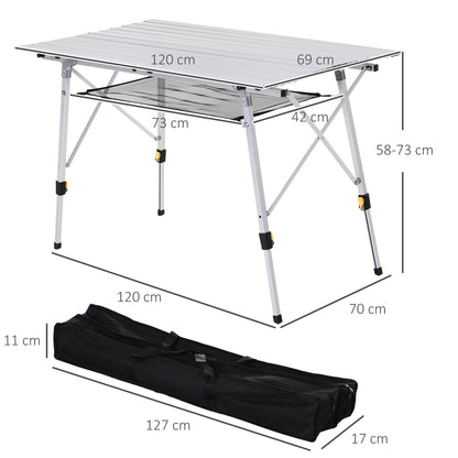 Outsunny Mesa De Camping Plegable Con Altura Ajustable 120x69x59-78 Cm Plata_2