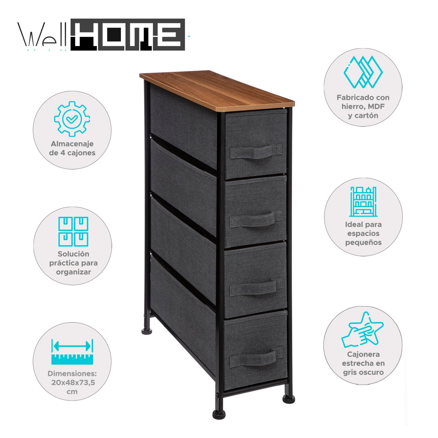 Wellhome Almacenaje 4 Cajones Gris Oscuro_1