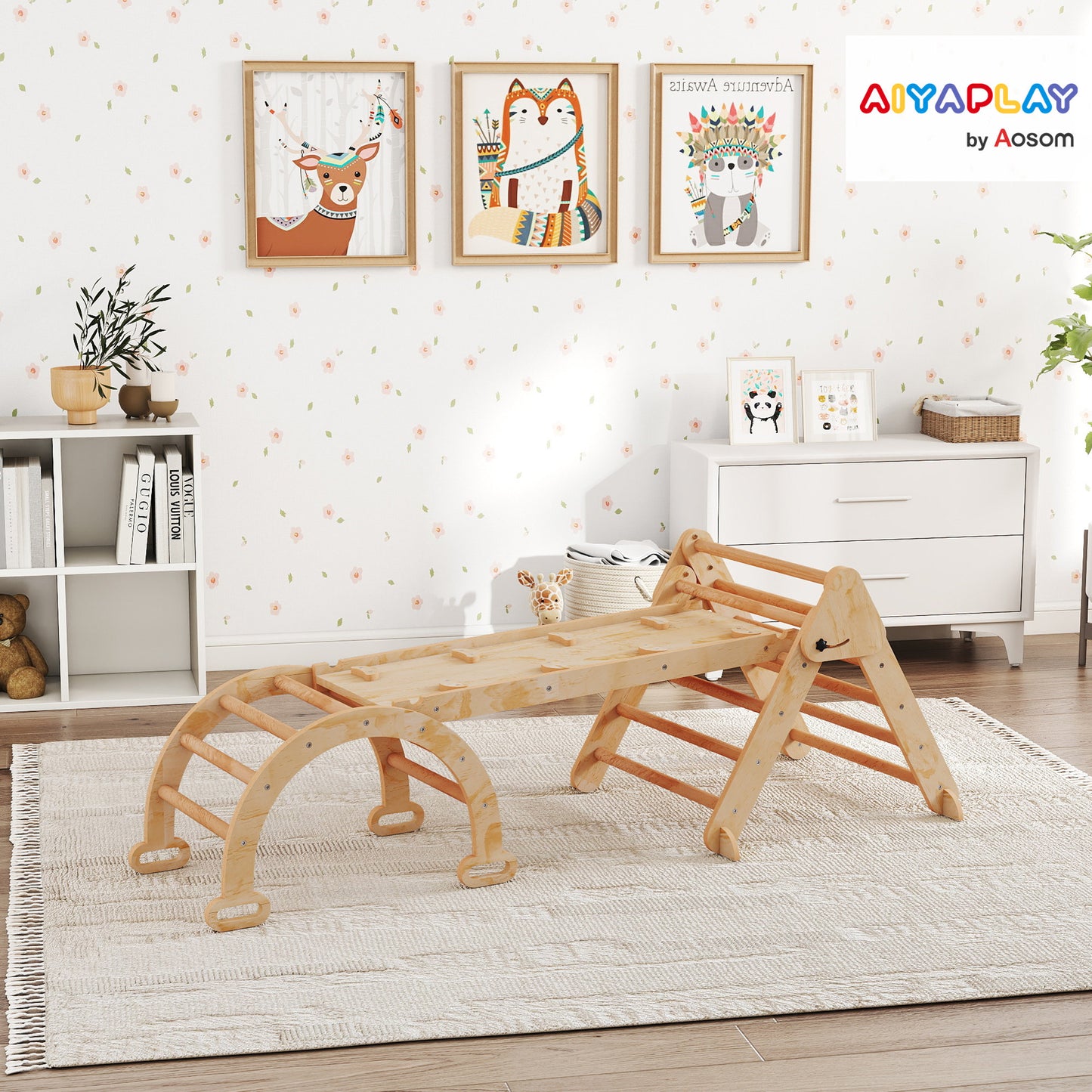 Aiyaplay 7 En 1 Triángulo De Escalada Montessori Con Arco Y Rampa 188x70 Cm_1
