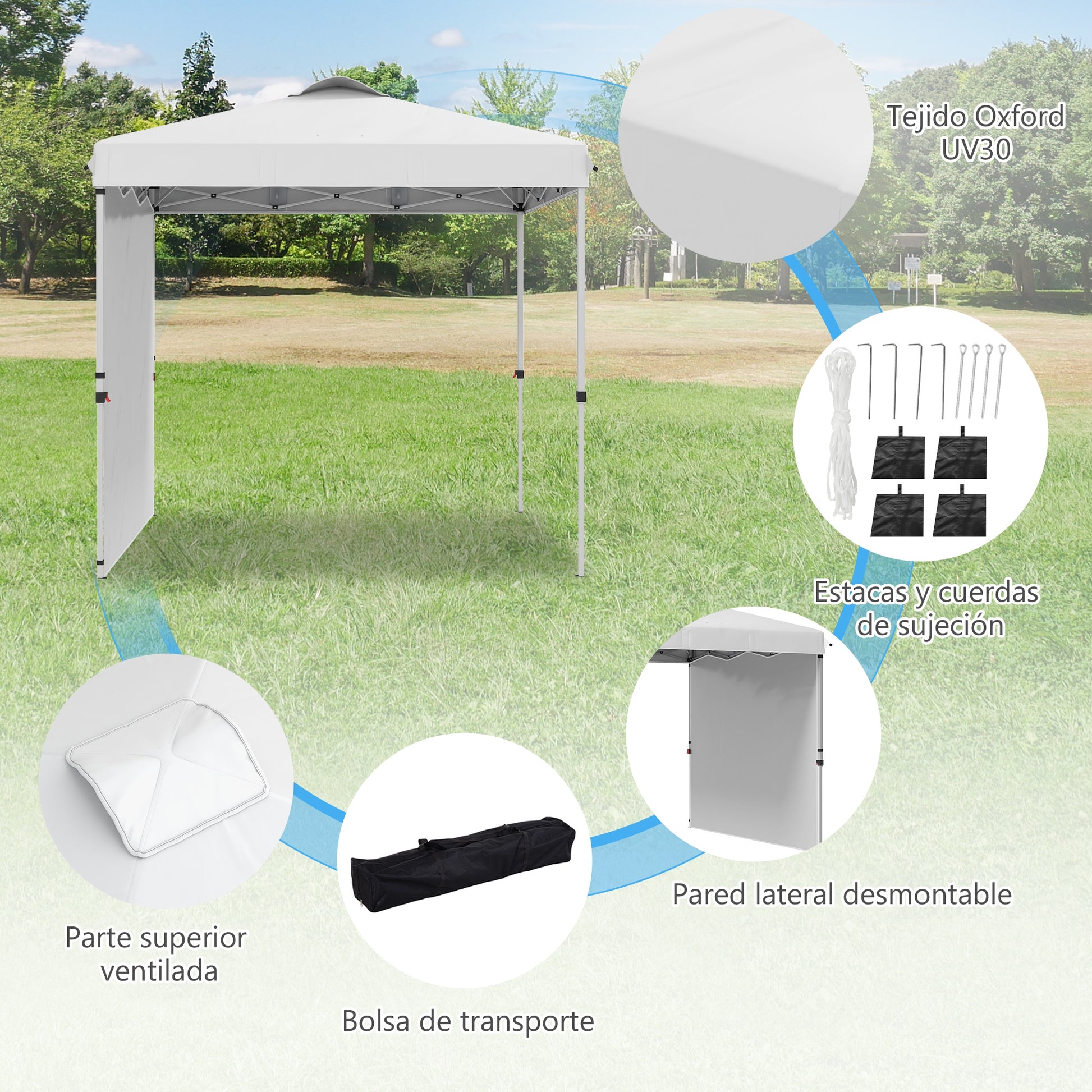 Outsunny Carpa Plegable 2,5x2,5 M Con 1 Pared Lateral Altura Ajustable Blanco_5