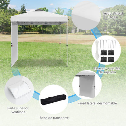 Outsunny Carpa Plegable 2,5x2,5 M Con 1 Pared Lateral Altura Ajustable Blanco_5